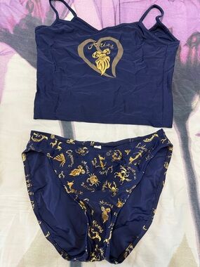 Victoria's Secret Navy Blue and Gold Two-Piece Swim Bikini Set.